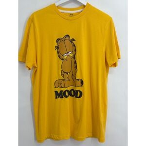 Garfield Mood Graphic T-Shirt Yellow Nickelodeon Mens Large Cotton‎ Short Sleeve